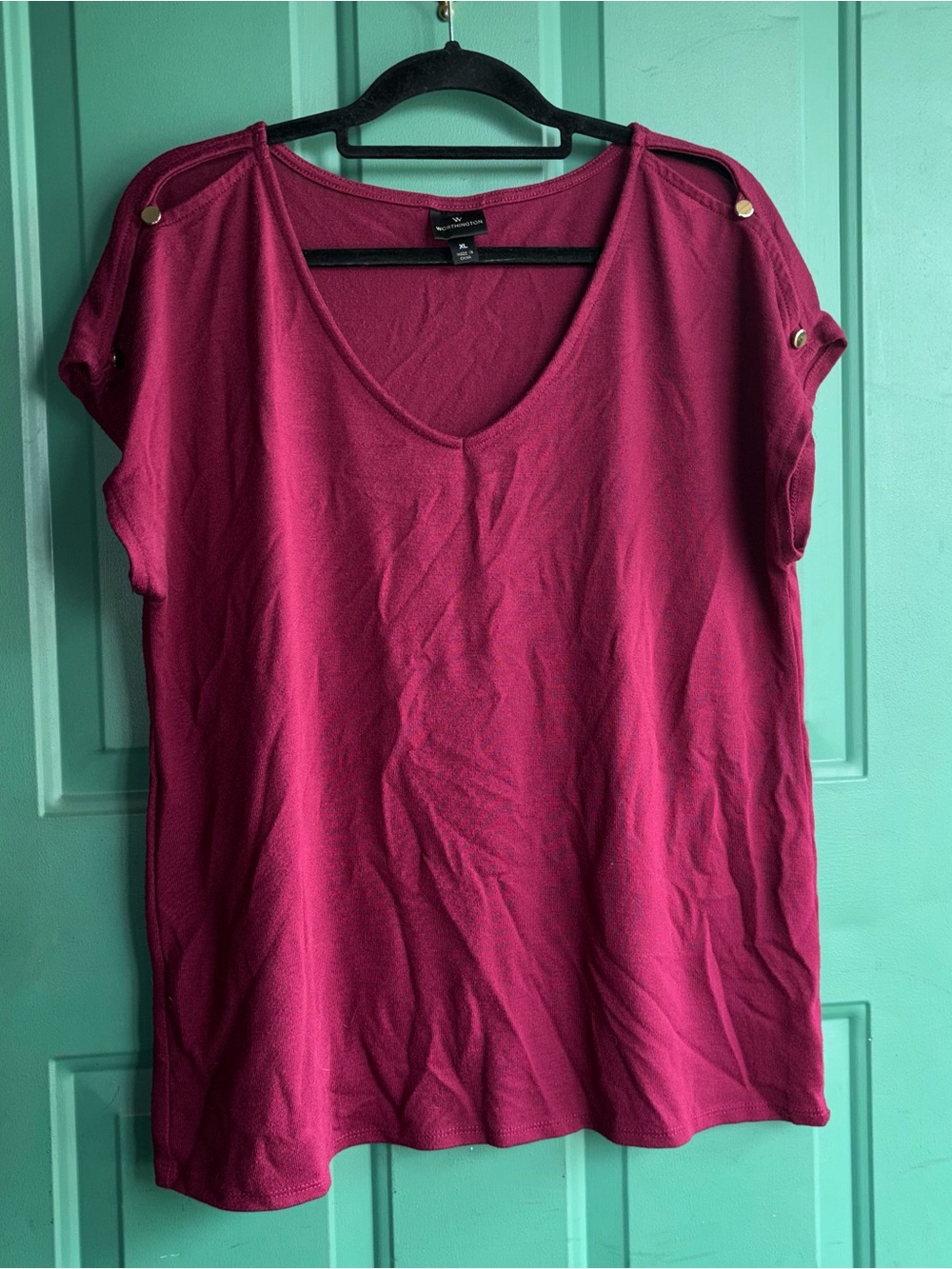 Worthington xl Magenta V-Neck Short Sleeve Top